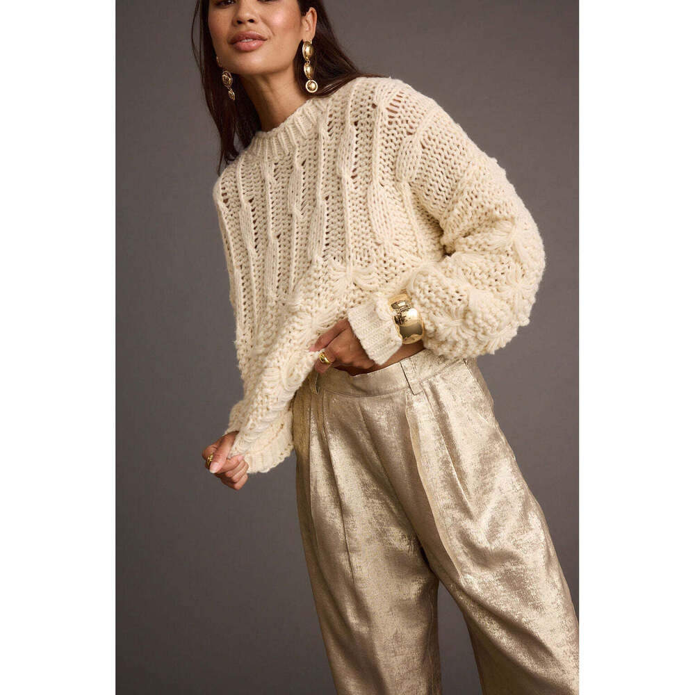 12th Tribe Bethany Cream Cable Knit Sweater Size L